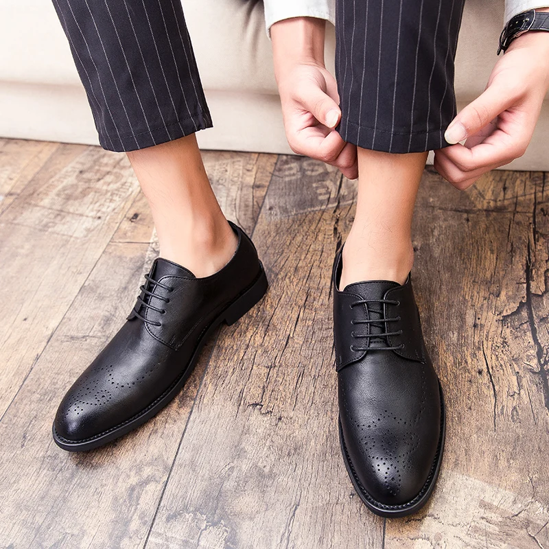

2020 style fashion men's shoes casual leather classics brown black lace up derby shoe man comfortable nice brogue shoes for men