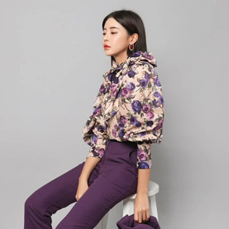 Женская блузка с цветочным принтом nWinter элегантная офисная бантом и лентами в