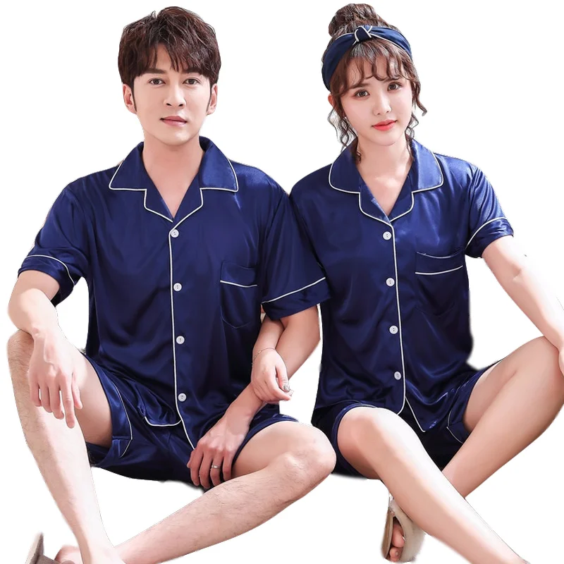 

Womens Silk Satin Pajamas Pyjamas Set Sleepwear Pijama Couple Pajamas Suit Female Sleep Two Piece Set Men Loungewear Plus Size