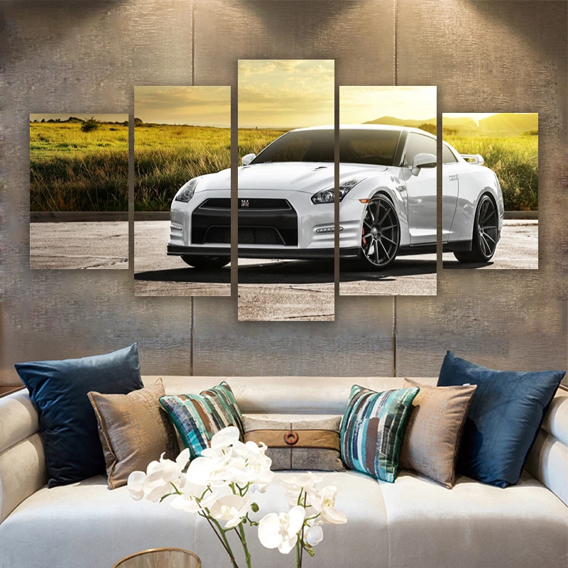 

Modern HD Canvas Wall Art Nissan GTR White Sports Car 5 Pieces Painting Living Room Modular Picture Bedroom Modern Poster Home