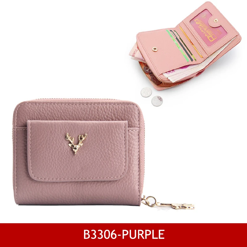 B3306-purple Женский кошелек BISON из джинсовой кожи на молнии, кошелек с карманом для монет, Женский Короткий держатель для карт carteira feminina B3276 - Цвет: B3306-purple