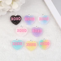 16 pcs 2224 mm glitter heart charms flatback resin cabochons xoxo kiss me love you pendants for earrings necklaces diy making