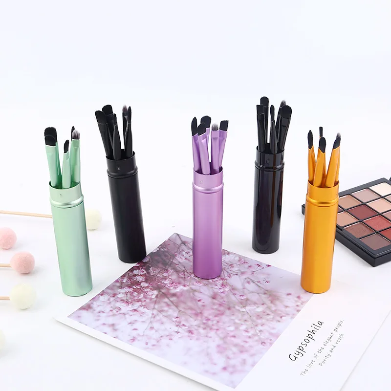 

5pcs Travel Portable Mini Eye Makeup Brushes Set Smudge Eyeshadow Eyeliner Eyebrow Brush Lip Tube Kit Professional Powder Brush
