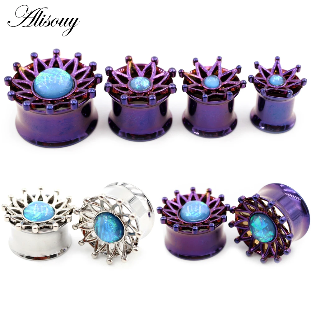 

Alisouy 2pcs 8-25mm Stainless Steel Opal Leaves Flower Flared Ear Tunnels Plugs Expander Stretcher Gauges Body Piercing Jewelry