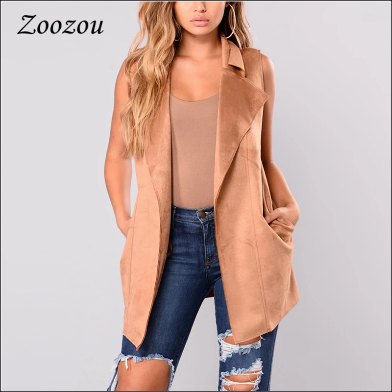

Vest Sleeveless Suede Leather Jackets Women Spring Autumn V Neck Cardigan Vest Coat Vintage Lapel Soft Loose Tops Jackets Custom