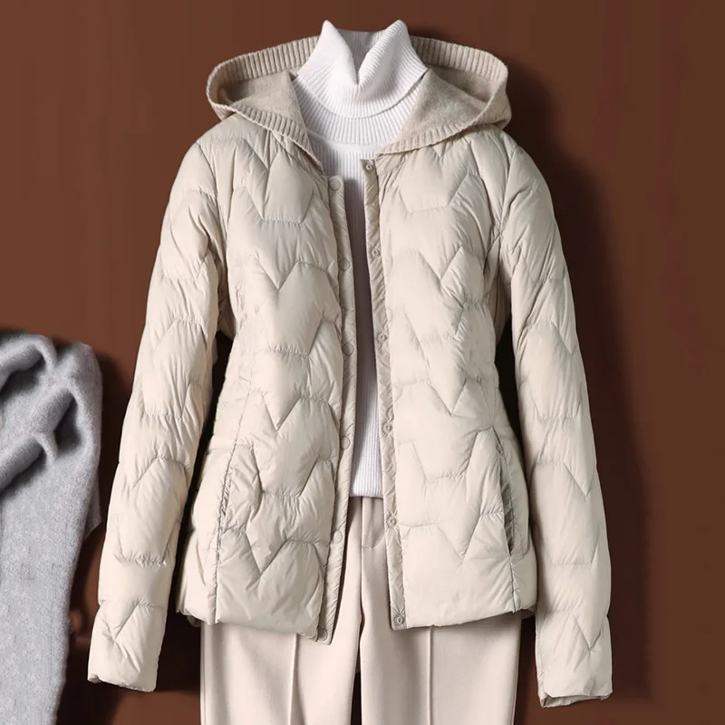 

2021 autumn and winter fashion down jacket women's short light and thin knit hat inner liner light base hooded jacket
