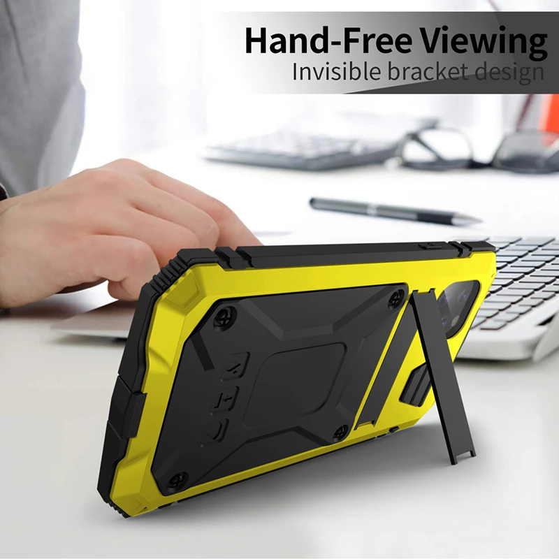 full body rugged armor shockproof protective case for iphone 13 12 pro max 11 pro max mini kickstand aluminum metal cover free global shipping