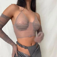 2021 mesh patchwork see through sexy crop tops with gloves summer women fashion streetwear outfits tshirts club tees