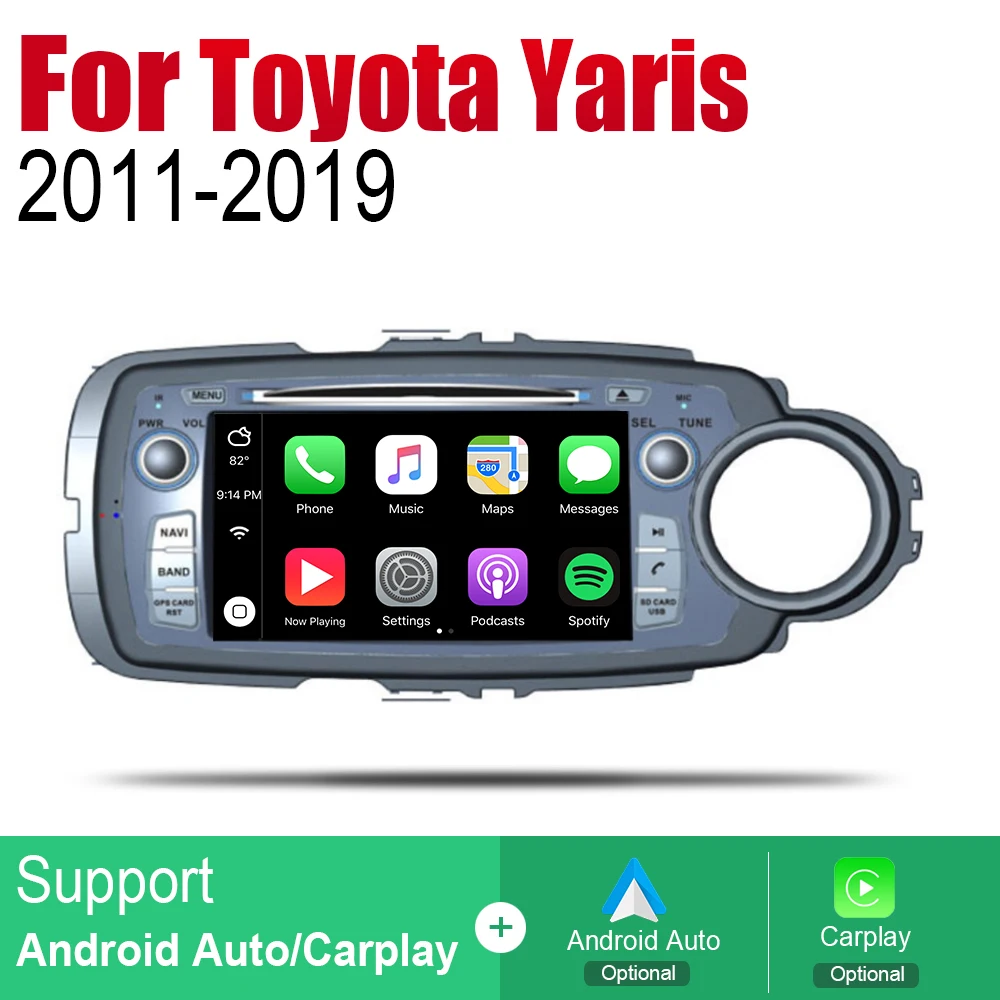 Для Toyota Yaris 2011 2012 2013 2014 2015 2016 2017 2018 2019 Android Авто Радио DVD Автомобильный