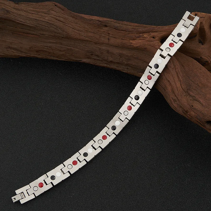 

NHGBFT Classic Golden stripes Mens Bracelet stainless steel Health Energy Magnetic Bracelet Male Jewelry