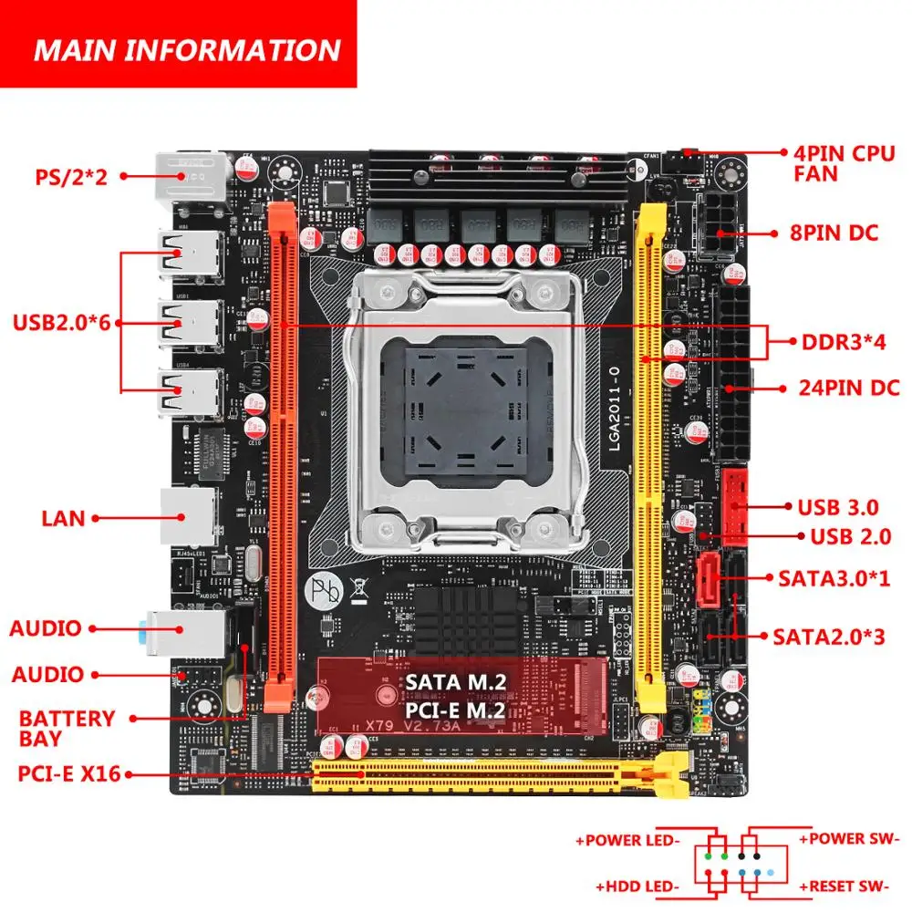 Günstig X79 Desktop Motherboard LGA 2011 Set Kit Mit Intel Xeon E5 2620 V2 Prozessor Und 16G(2*8G) DDR3 RAM Mini-itx Mainboard X79 V 2,7