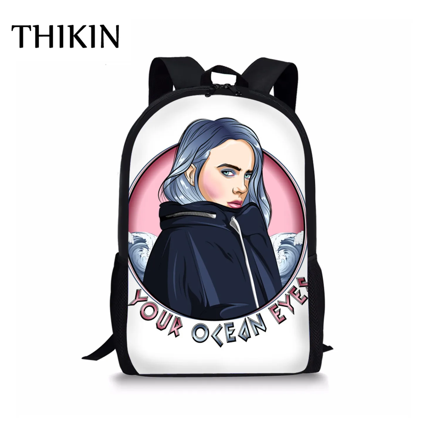 Женский рюкзак THIKIN Rapper Billie Eilish для девочек-подростков, школьная сумка в стиле хип-хоп для женщин, вместительная сумка для путешествий, Студенческая сумка Mochila - Цвет: As picture