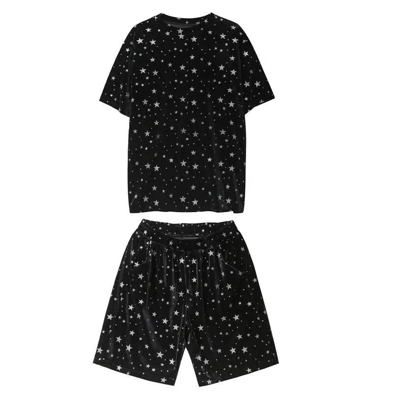 

IEFB Men's Set 2021 Summer New Velvet Comfortable Breathable Cool Star Short Sleeve O-neck T-shirt + Elastic Waist Shorts Suit