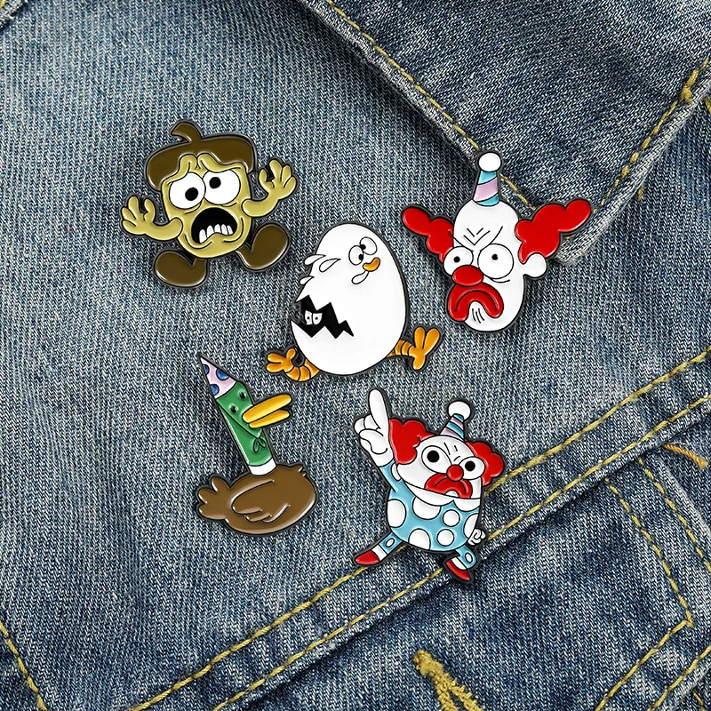 Мультяшная забавная булавка клоуна брошь в виде утки и белого цыпленка животное