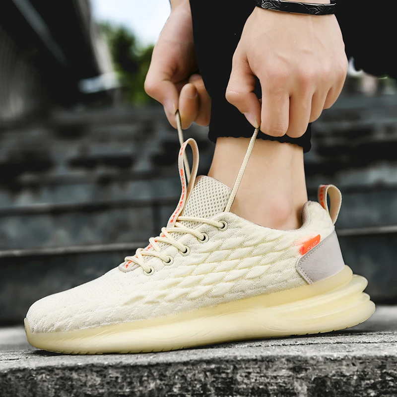 

Elasticity Lace-Up Green Non Slip Sneakers Mens Light Breathable Sport Shoes Wear-resistant Shoes