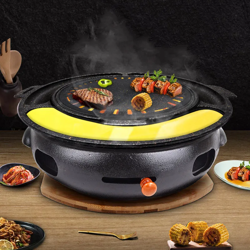 

Portable Indoor Bbq Grill Carbon Restaurant Table Round Set Bbq Grill Korean Multifunction Plancha Barbecue Home Tools DM50BG