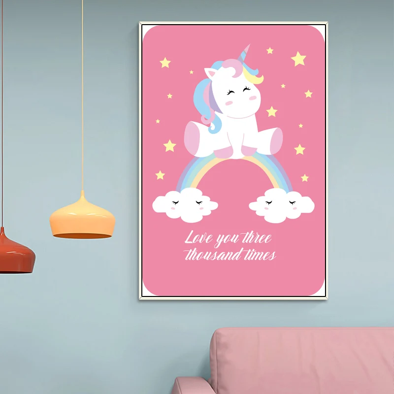 

Cartoon Animals Wall Art Posters And Prints Canvas Painting Quotes Pink Unicorn Modern Picture Nursery Kids Bedroom Decoration