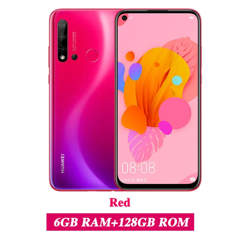 6G 128G Red huawei Nova 5i, 6 ГБ, 128 ГБ, мобильный телефон Kirin 710, четыре ядра, 6,4 дюймов, Android 9,0, отпечаток пальца, 24 МП, фронтальная камера, GPU, Turbo 3,0 - Цвет: 6G 128G Red