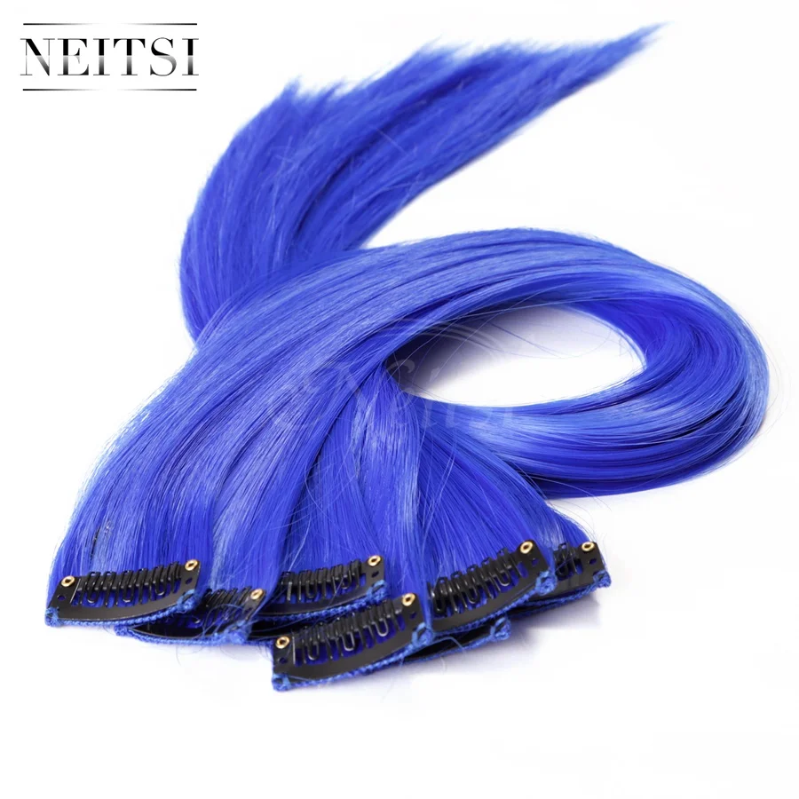 Blue Neitsi 20 ''5 шт./упак. прямой длинный одинарный зажим в одной части Омбре синтетические волосы для наращивания чистая цветная прядь для женщин - Цвет: Blue