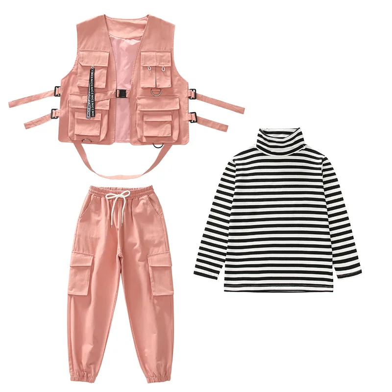 

Pink touch vest, boy fashion, upper coat, informal hip-hop pants, striped clothes, girl shirt, dance clothes