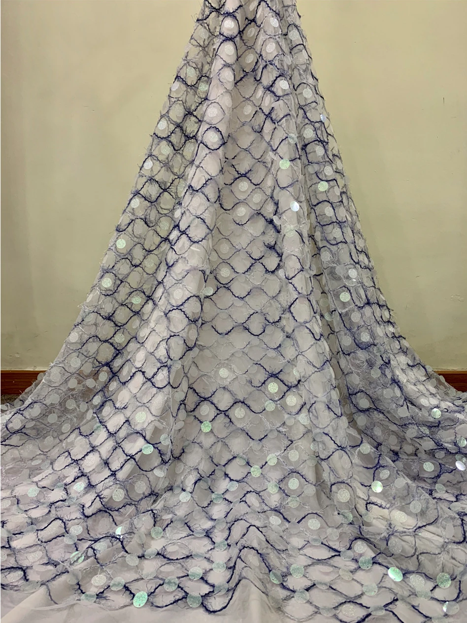 Белый цвет Высокое качество африканская кружевная ткань с блестками 2020