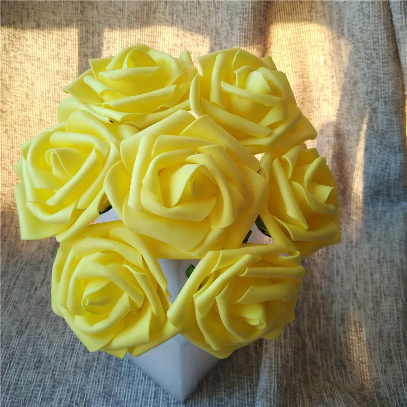 Yellow 100 шт, диаметр 8 см, искусственные цветы для украшения, настоящие на ощупь, искусственные розы, цветы для свадебного букета - Цвет: Yellow