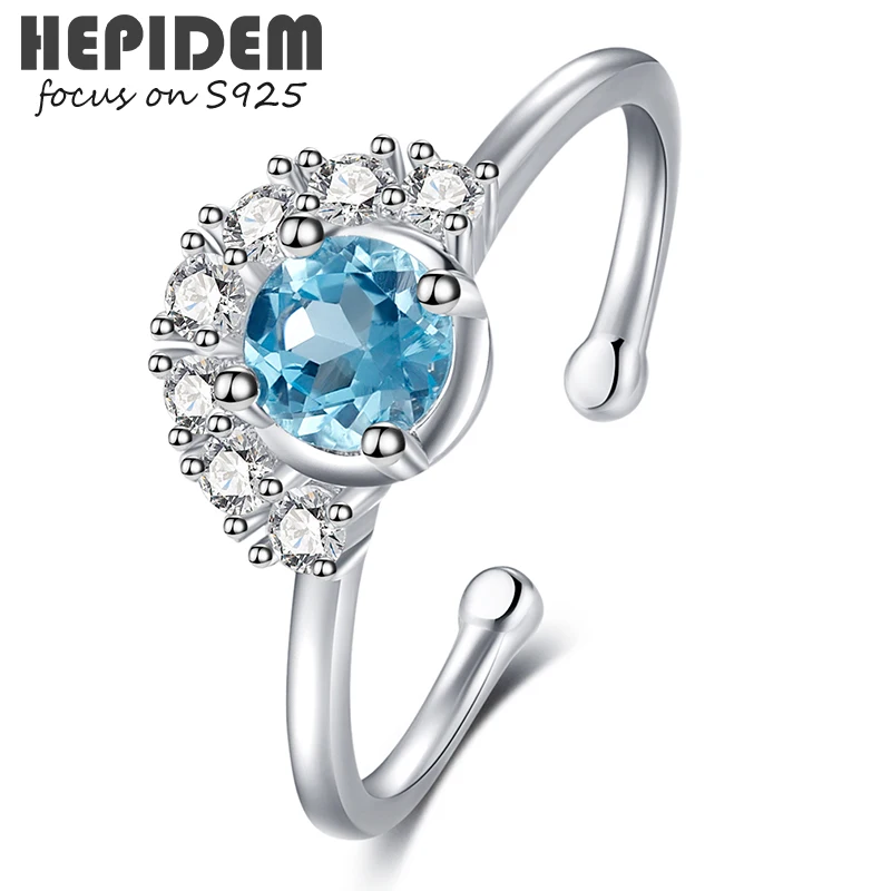 

HEPIDEM 100% Really Topaz 925 Sterling Silver Rings 2021 New Women Natural Blue Gemstones Gift S925 Fine Jewelry 6144