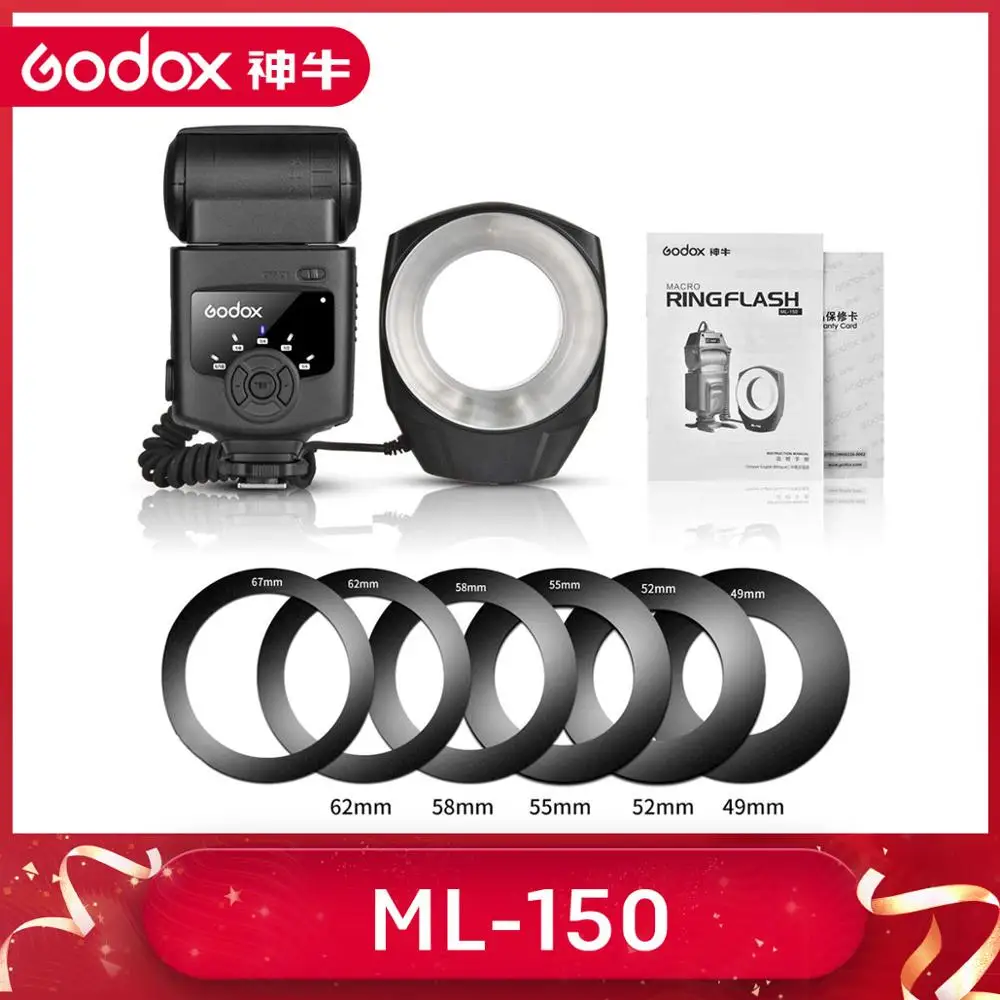 Godox ML-150 макро-кольцевой светильник для вспышки Speedlite с 6 переходными кольцами