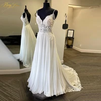 berylove lace appliques wedding dress spaghetti straps sweetheart wedding gown white bridal dress a line chiffon bridal dress