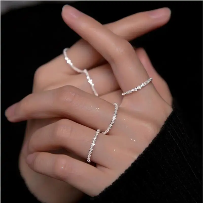 

New Arrived 925 Sterling Silver Sparkling Ring Simple Style Versatile Decorative Compact Index Irregular Bezel Setting