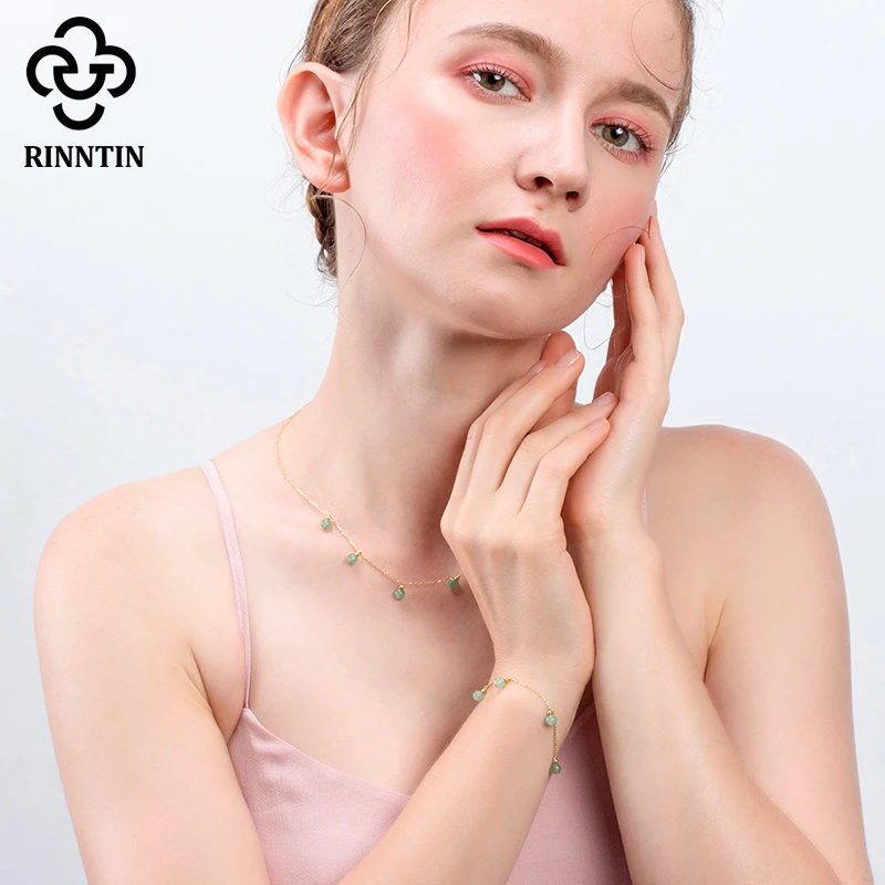 Браслет из серебра 925 пробы с натуральным авантюрином | Украшения и аксессуары