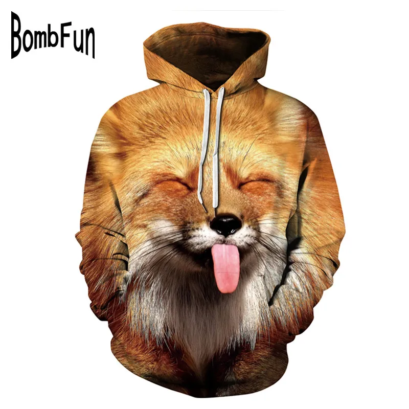 BombFun Мужские Толстовки Животные 3d толстовки мужские с капюшоном принтом лисы