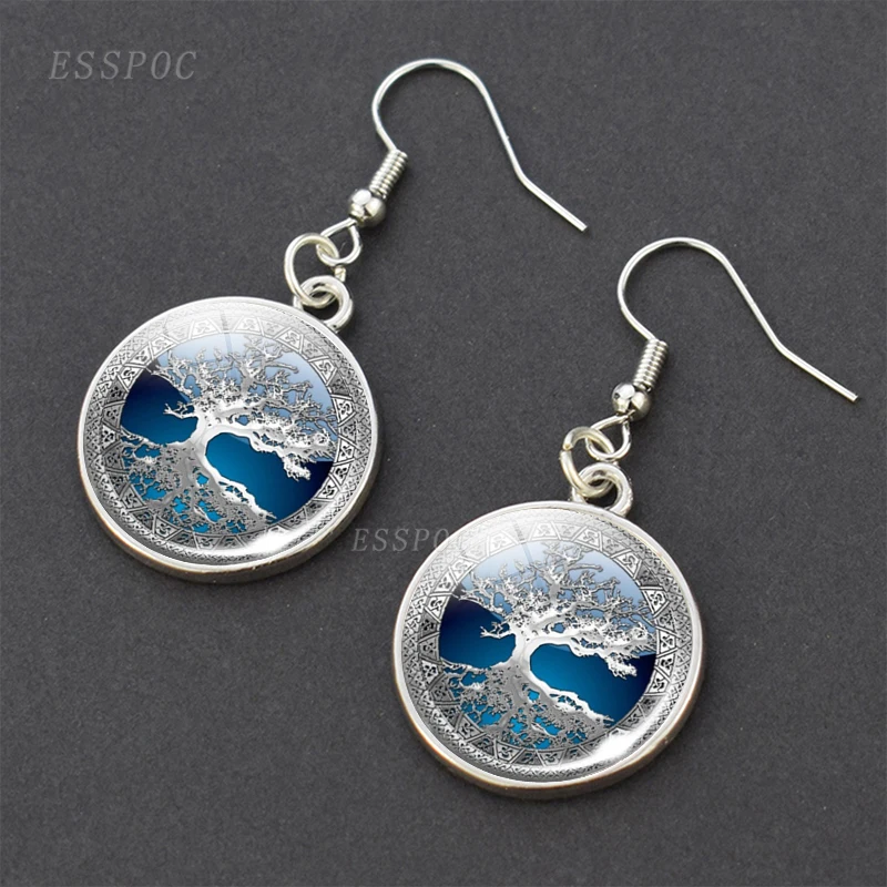 Дерево жизни стекло кабошон Висячие Серьги серьги ювелирные изделия подарки для