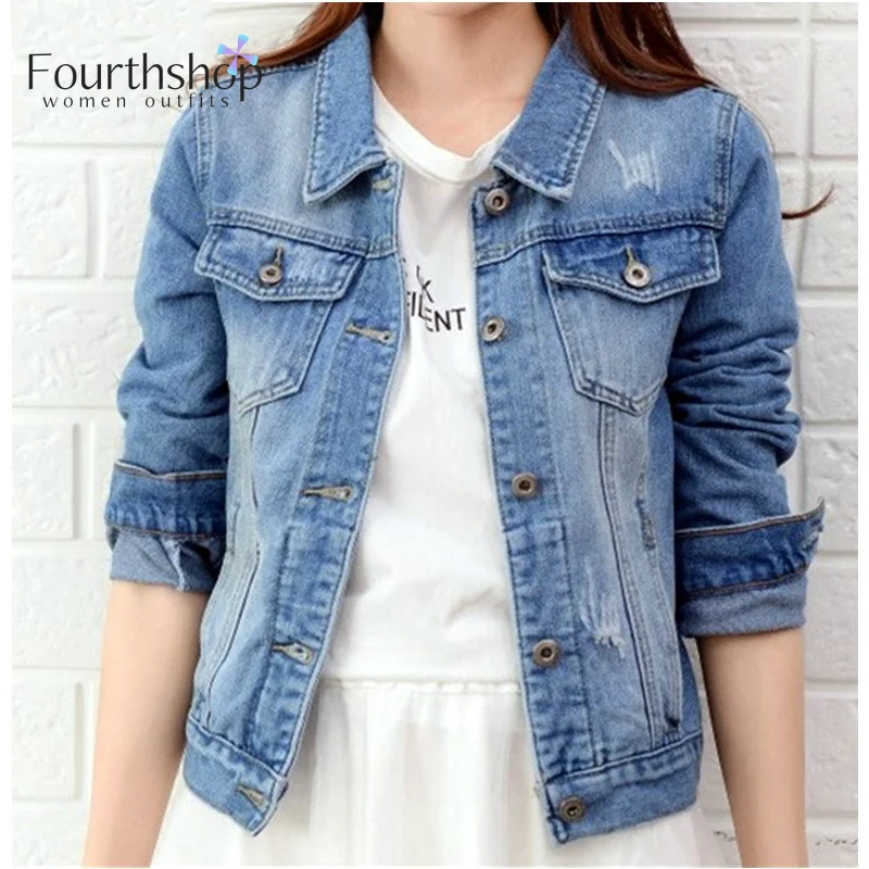 Винтажные джинсы куртка Женская Повседневная белая джинсовая и пальто Осень