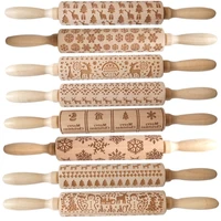 wooden christmas embossing rolling pin bkitchen tools baking cookies biscuit fondant cake dough engraved roller snowflake crafts
