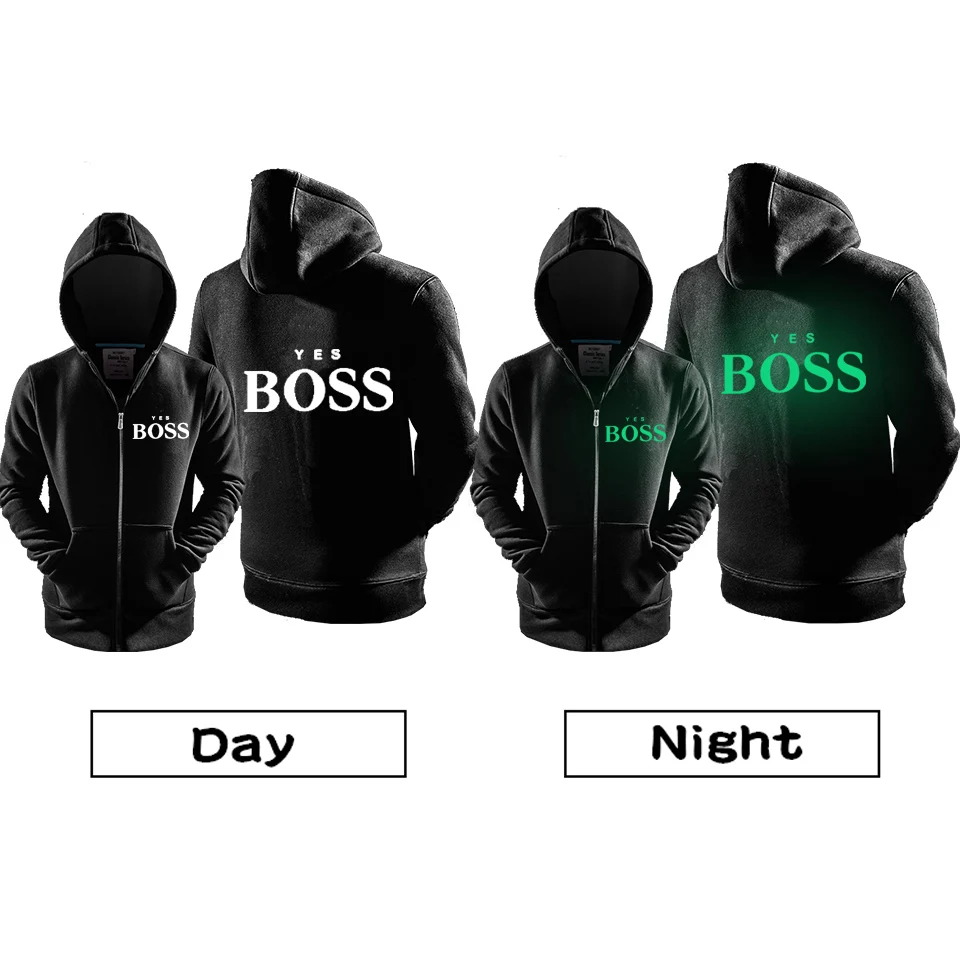 Светится в темноте Для мужчин Для женщин да принт Boss одежда с длинным рукавом с капюшоном забавные толстовки с капюшоном футболка с капюшоном пальто куртка