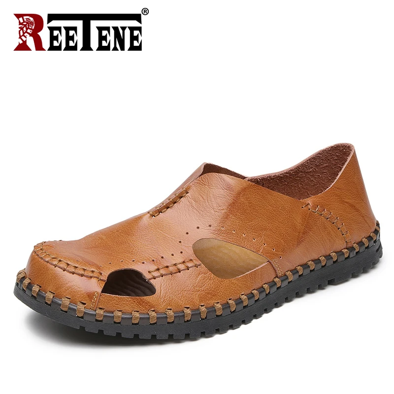 Сандалии REETENE мужские кожаные модные удобные уличные дышащие босоножки большой