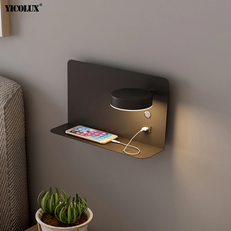 Luzes de Parede Luminária do Corredor Led com Interruptor e Interface Moda Preto Branco Iluminação Arte Luminária Wandlamp Usb