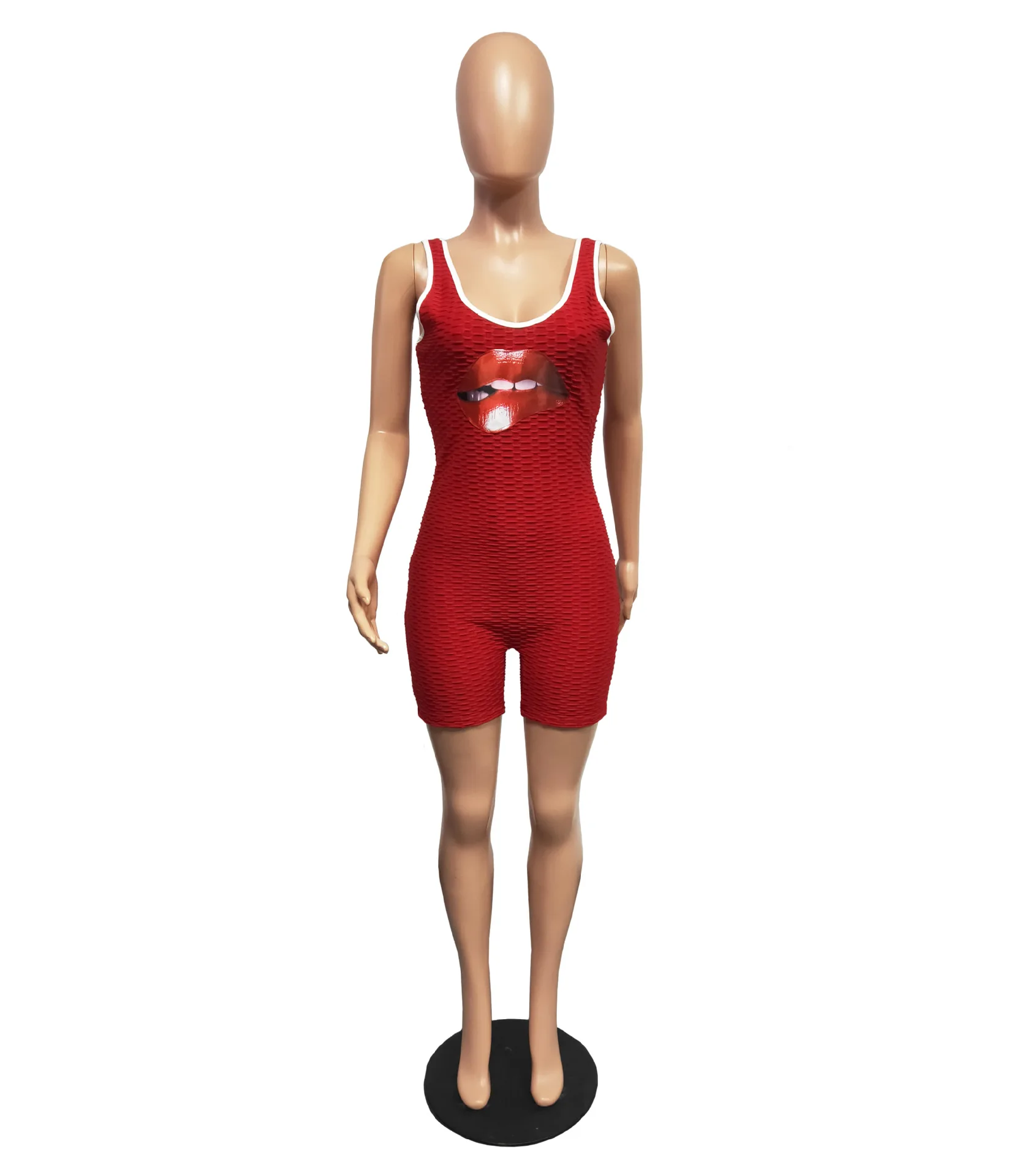 

Summer 2021 New Fashion Women Sexy Tank Lip Print Romper Playsuit Bodysuit