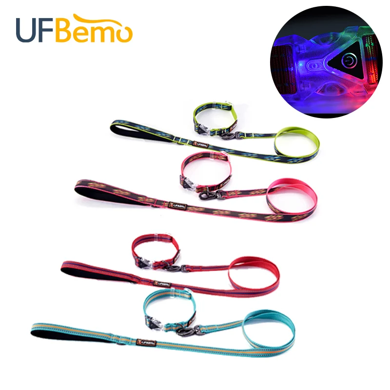 

UFBemo Dog Cat Collar Leash Reflection Firm Durable Adjustable Perros Polyester With LED Safe Fashion Pet Accessory Product