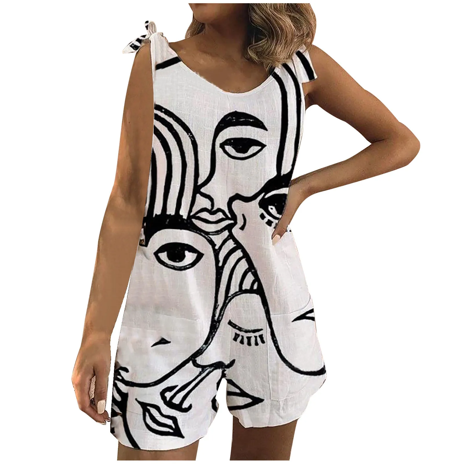 

Womens Fashion Retro Overalls Rompers Printed Suspender Jumpsuit Pants Mini Floral Print Dress Female Holiday Beach Dress Casual