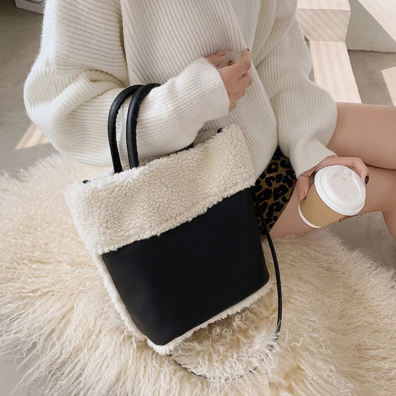 

Women's Fashion Lamb Wool Handbag Top Handle Tote Bag Daily Travel Crossbody Bag d88
