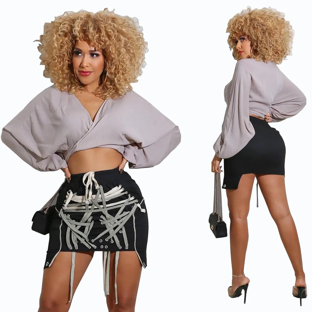 

Sexy Bandage Mini Skirt with Strings All Over Women Streetwear Y2k Skirt Night Club Wear Fashion Woman Black Strap Skirt 2021