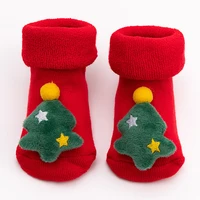 newborn autumn and winter socks cartoon cute cotton padded middle tube christmas baby socks anti slip 1 3 years old