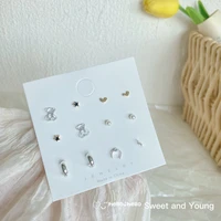 s925 new girl summer bear geometric c shaped earrings set fashion simple and cute earrings female trend