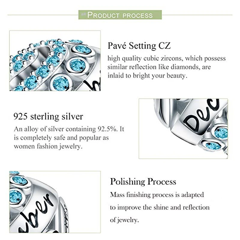 

Hot 925 Sterling Silver Beads 12 Birthstone Heart Charm Fit Original Pandora Bracelet Women DIY Jewelry Making Gift