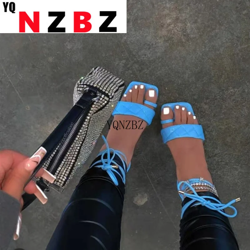 

2021 Summer New Women Square Headgear Toe Ring Strap Roman Sandals Fashion Comfortable Outdoor Flat Women Sandals Plus Size 43