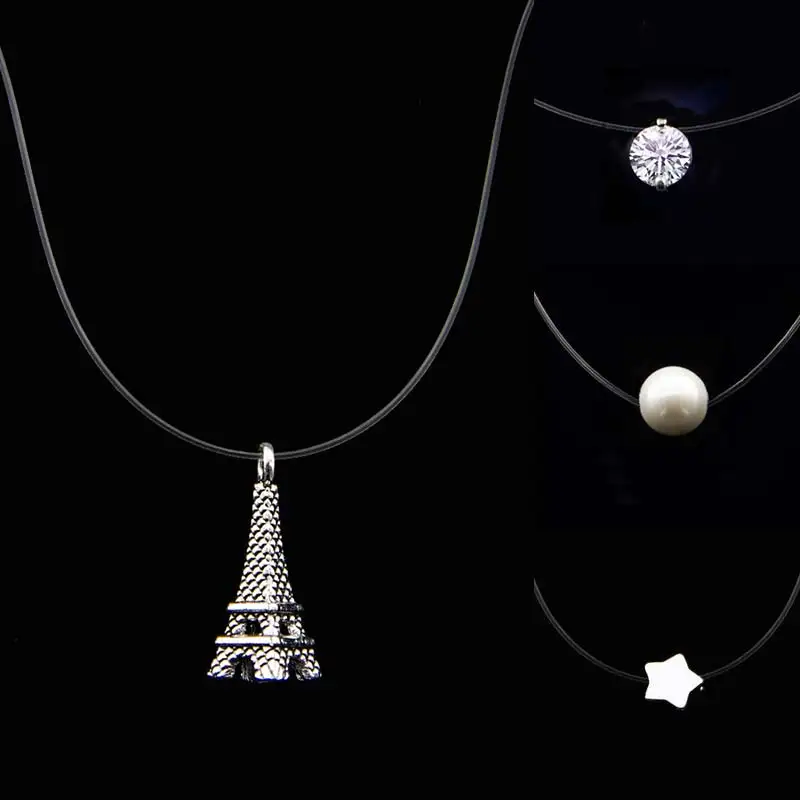 1 шт. ожерелья чокер 5 моделей прозрачная леска горный хрусталь кристалл сердце