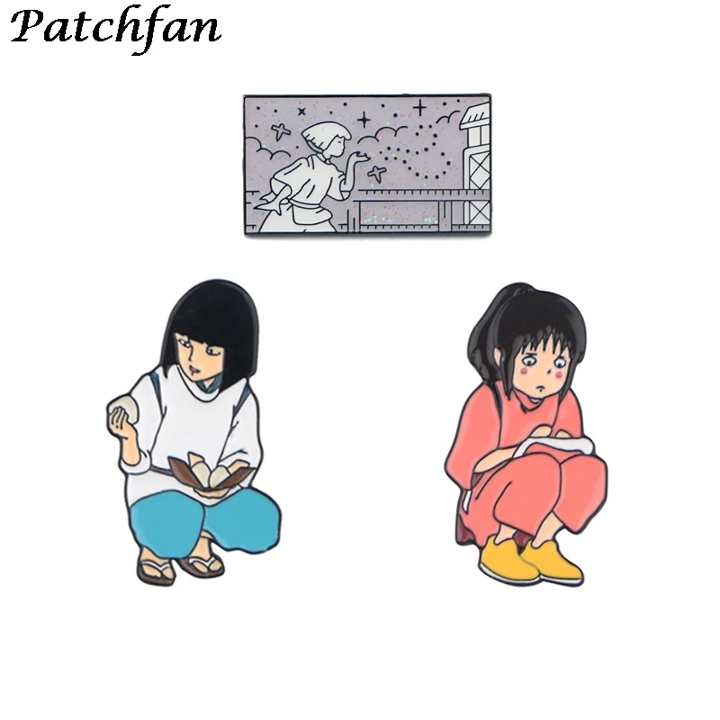 

20pcs/lot AD321 Patchfan Funny Cartoon Girls Couple Pin Badge Buttons Brooch Lovers Denim Shirt Lapel pins For kids Gifts