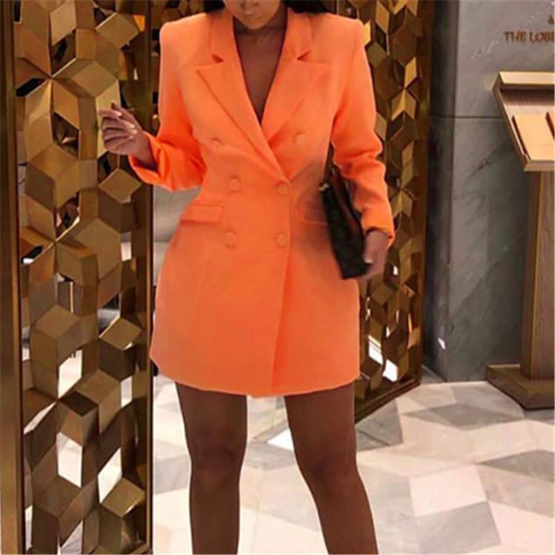 Платье Блейзер женское винтажное двубортное длинный черный приталенный пиджак в